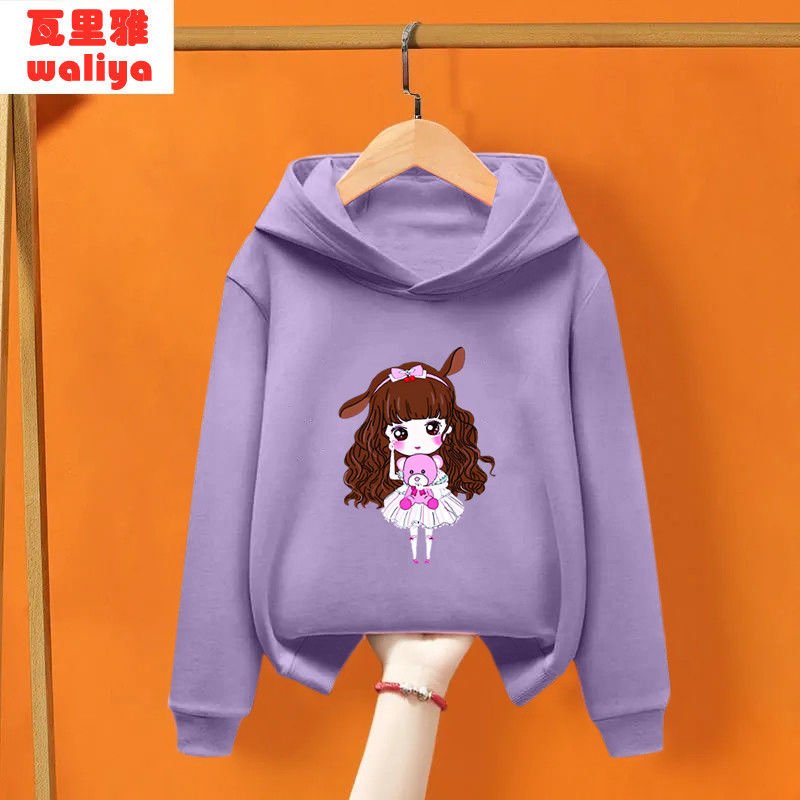 Girls' fashionable casual hooded sweatshirt spring and autumn thin Korean style new medium and large children's loose top trendy