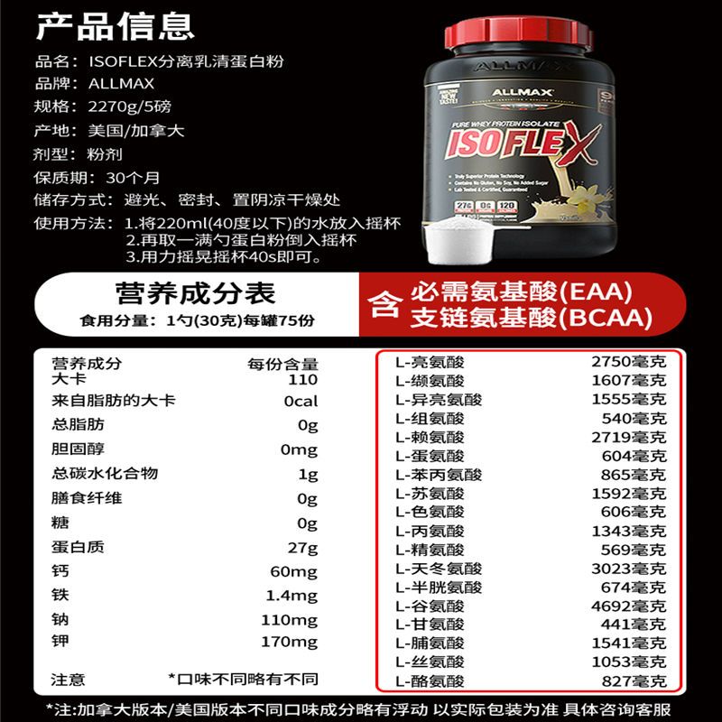 Allmax分离乳清蛋白粉5磅iso增肌健身营养粉0糖0脂男女whey粉2磅 虎窝拼