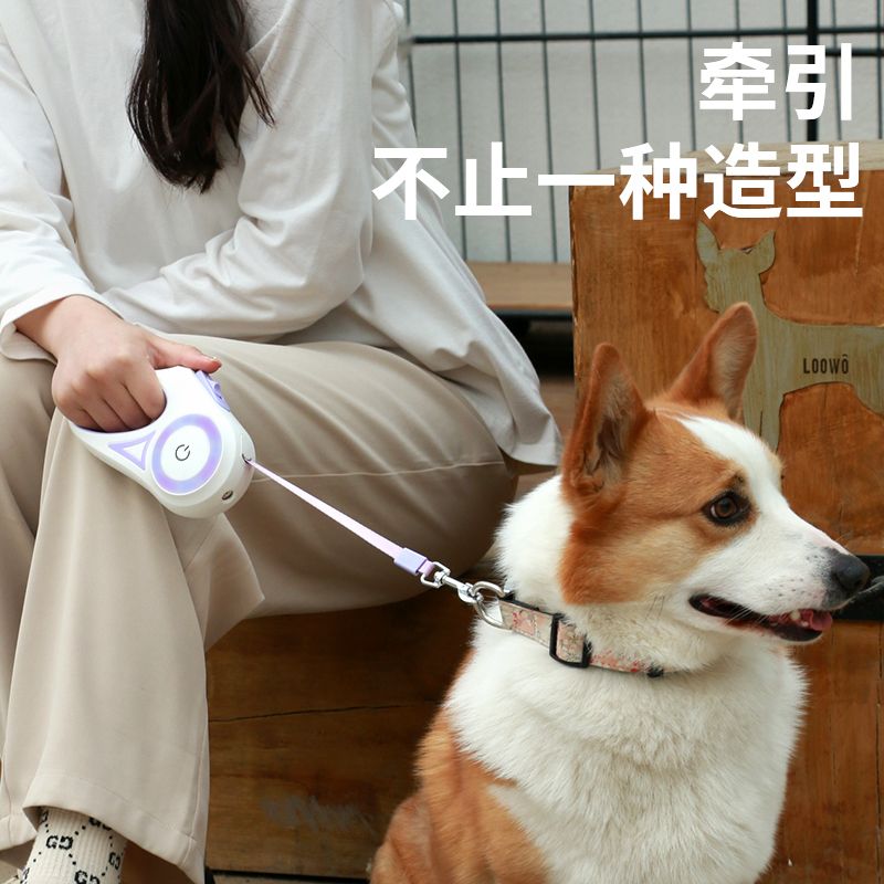 Dog luminous traction rope small and medium-sized dogs with lights automatic telescopic walking dog leash dog chain Teddy going out pet supplies
