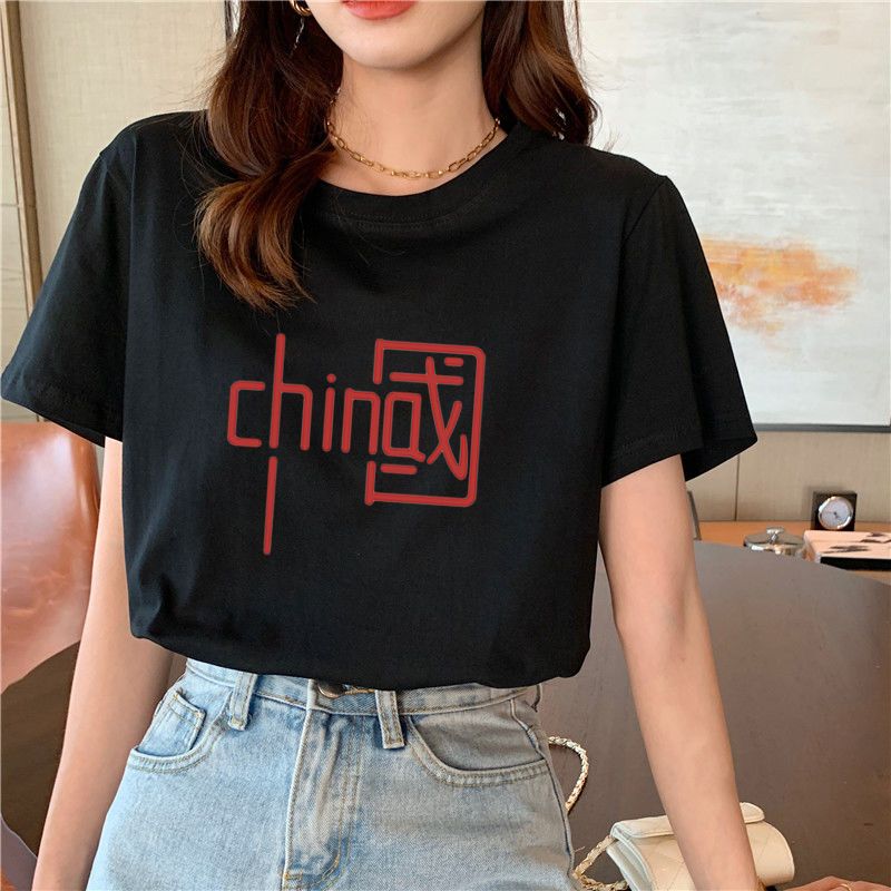 Large size short-sleeved t-shirt women's  new summer Korean version design sense national trendy body half-sleeved white top ins