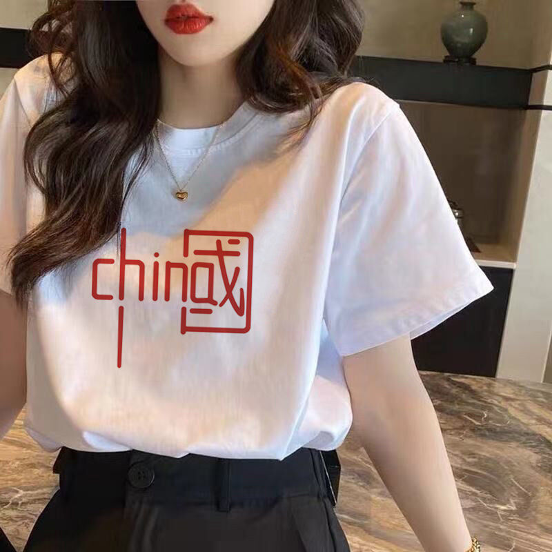 Large size short-sleeved t-shirt women's  new summer Korean version design sense national trendy body half-sleeved white top ins