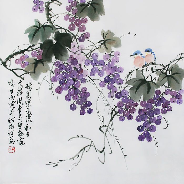 小写意国画葡萄手绘书画作品原稿水墨画餐厅装饰画挂画年底捡漏