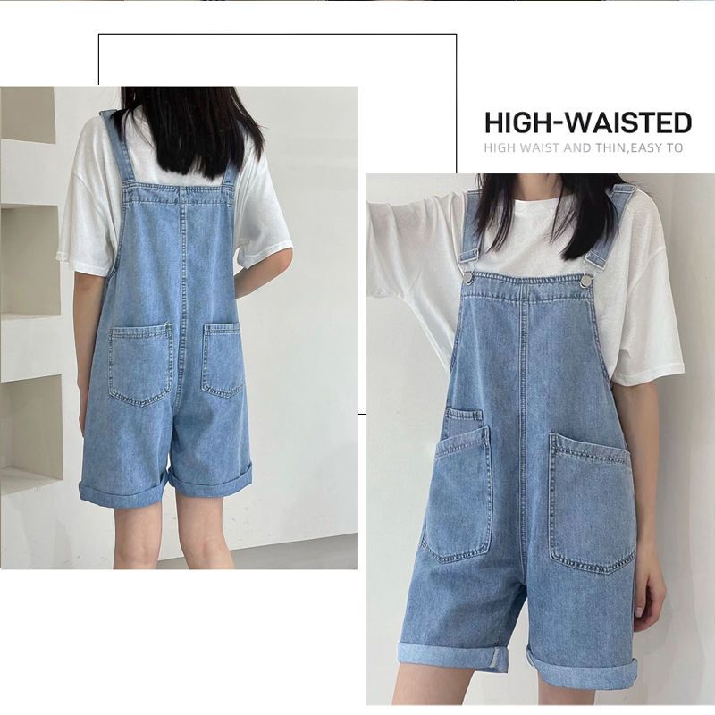 Bib pants large size loose fat mm thin 2021 new Korean version of age-reducing all-match trendy forest denim shorts for women [to be released on February 7]