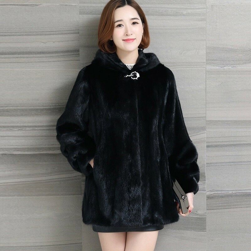 海宁仿貂皮大衣女中长款秋冬加厚大码仿水貂绒连帽皮草外套女显瘦