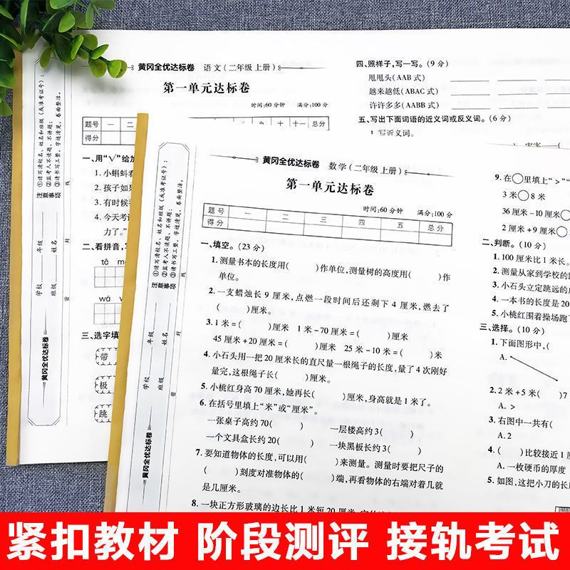 88585-二年级上册语文和数学试卷全套同步练习册人教版黄冈单元测试卷子-详情图