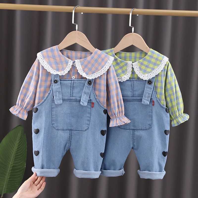 女寶寶背帶褲套裝春秋洋氣3兒童衣服嬰兒小童裝1歲女童秋裝兩件套