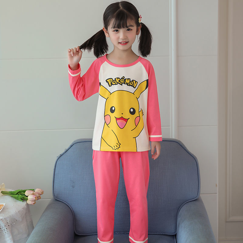 Children's pure cotton pajamas boys and girls spring and autumn long-sleeved parent-child middle and big children thin section baby girl home clothes set