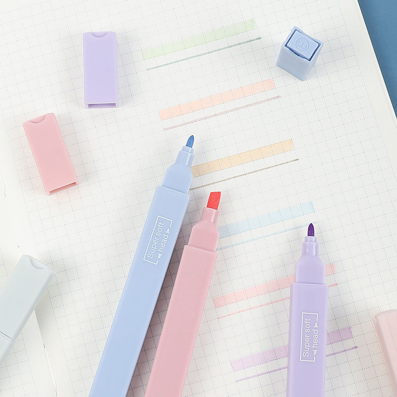莫兰迪色双头荧光笔软头标记笔学生用DIY彩色笔做笔记套装划重点