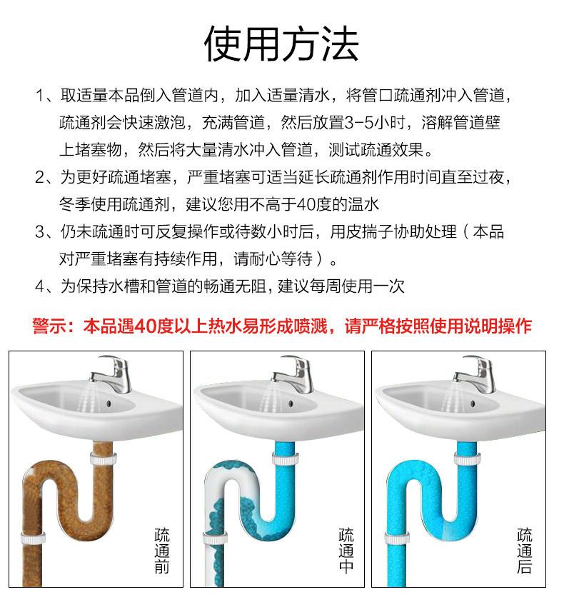 【强力管道疏通剂】厨房厕所马桶通下水道神器粉卫生间管道疏通器