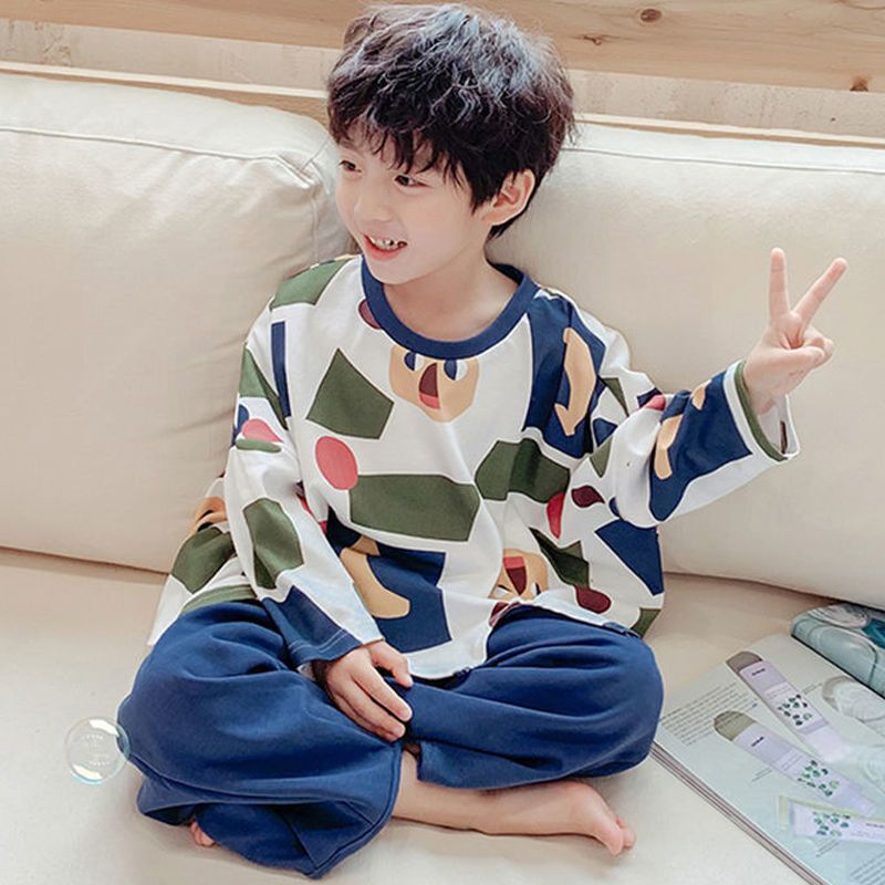 Children's pajamas spring and autumn pure cotton suit boy long-sleeved baby summer thin section cotton two-piece set boy home service