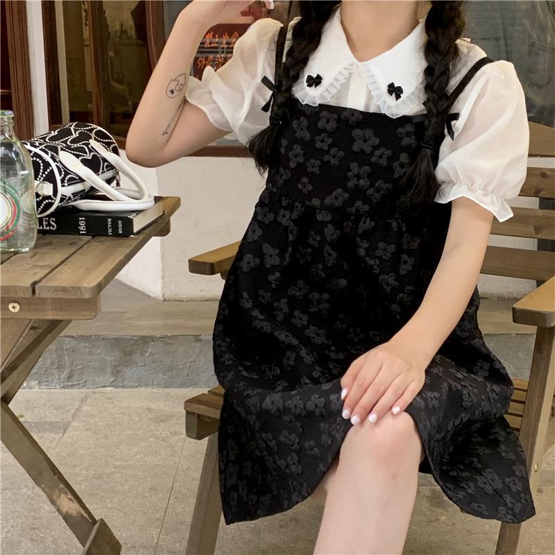 高腰顯瘦炸街氣質黑色吊帶連衣裙女夏赫本風小黑裙兩件套裝/單件