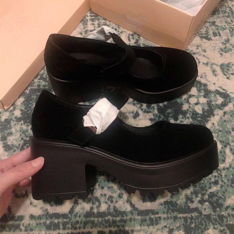 Jennie同款瑪麗珍鞋女高跟JK制服鞋子女粗跟單鞋百搭厚底小皮鞋