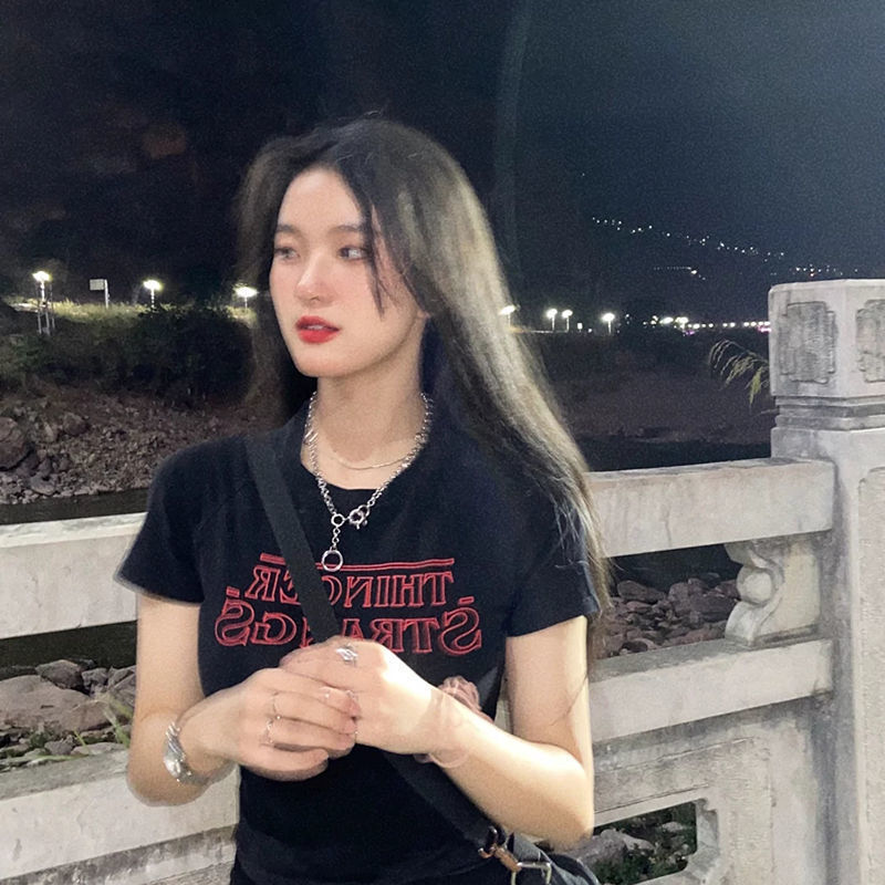 新品p夏季新款短袖T恤女韓版字母印花修身短款學生百搭上衣ins潮滿額免運