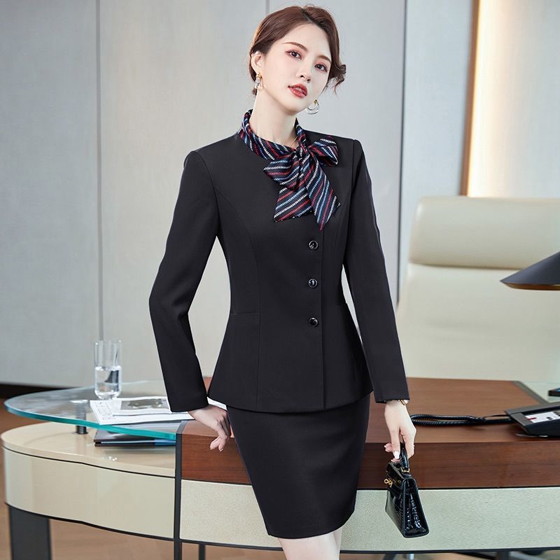 Professional suit suit women's long-sleeved tooling autumn and winter fashion temperament hotel overalls jewelry shop beauty salon dress