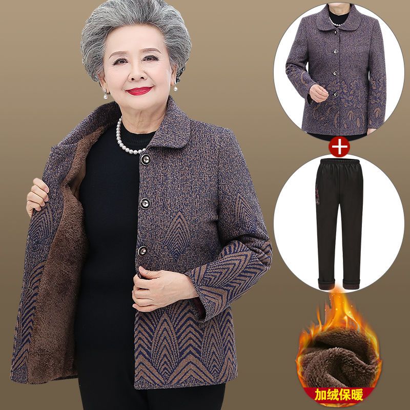 奶奶裝秋裝外套老人春秋上衣加厚媽媽70歲80老年人冬裝女加絨毛呢