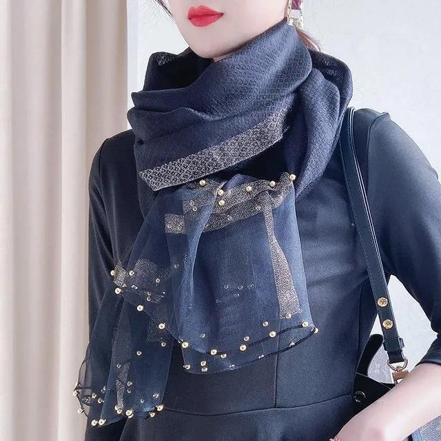 真絲羊毛絲巾女春秋夏款洋氣時尚桑蠶絲圍巾高檔百搭送禮長款媽媽
