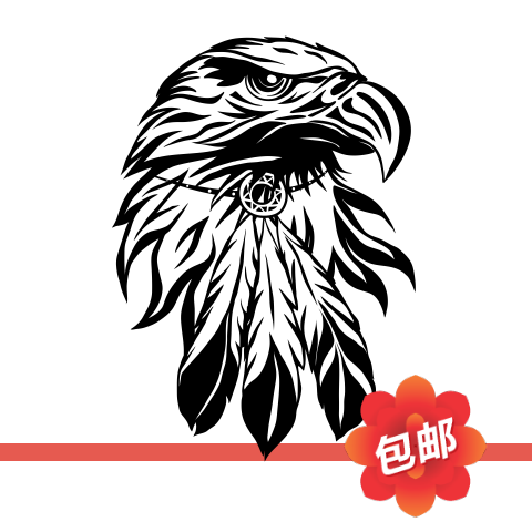 老鹰头部落羽毛图腾剪影猛禽秃鹰墙贴画玻璃门镂空装饰背景墙贴纸