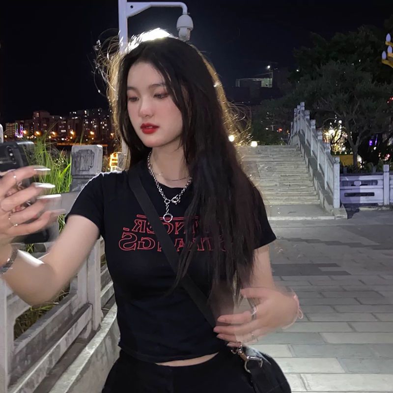 新品p夏季新款短袖T恤女韓版字母印花修身短款學生百搭上衣ins潮滿額免運