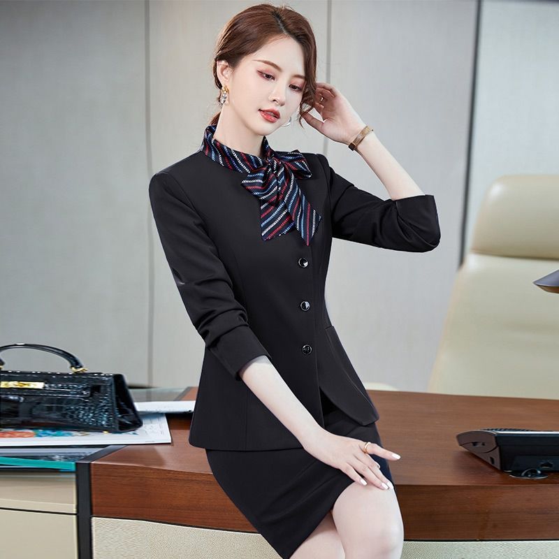 Professional suit suit women's long-sleeved tooling autumn and winter fashion temperament hotel overalls jewelry shop beauty salon dress