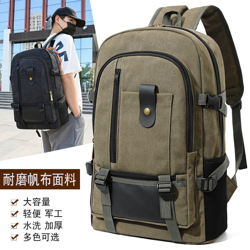 [Chunfan Authentic] Thickened Washed Canvas Backpack Men's Large Capacity Travel Backpack Korean Style Trendy School Bag