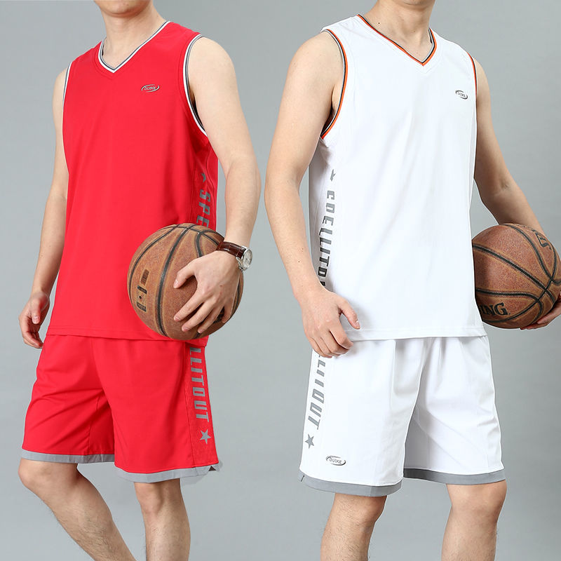 夏季无袖t恤运动套装男薄款背心两件套加肥加大码纯棉休闲篮球服