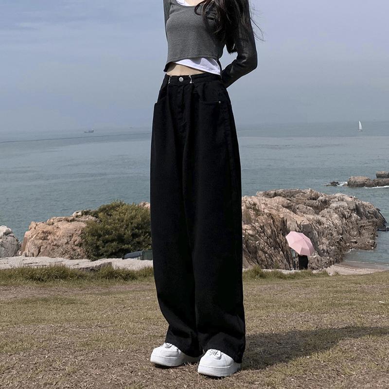 韓版ins復古寬鬆高腰闊腿牛仔褲女夏季新款百搭顯瘦直筒拖地褲潮