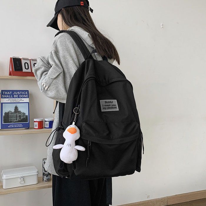 日系簡約書包女學生韓版大容量初高中雙肩包純色百搭ins潮流背包
