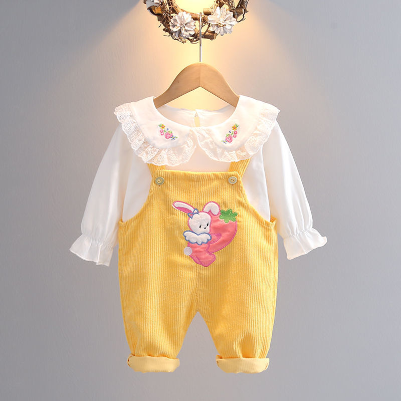 女寶寶背帶褲套裝春秋洋氣3兒童衣服嬰兒小童裝1歲女童春裝兩件套