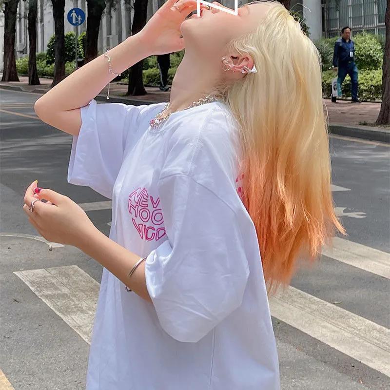 American street short-sleeved t-shirt women's summer loose ins tide brand design sense niche oversize student half-sleeved top