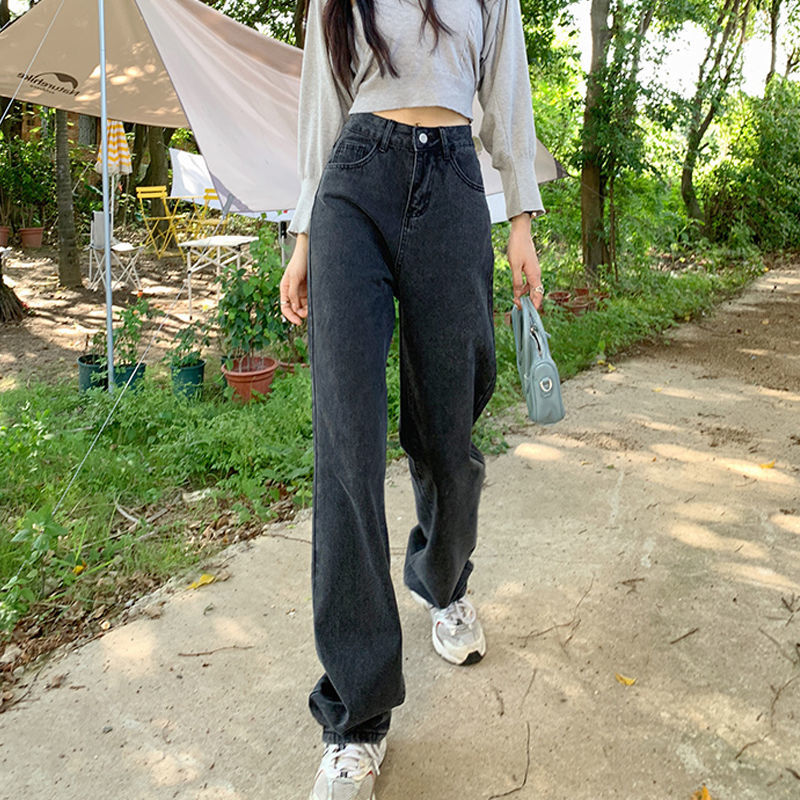 Fat mm large size loose straight jeans women's spring 2022 new Korean version Hong Kong style high waist thin wide leg pants