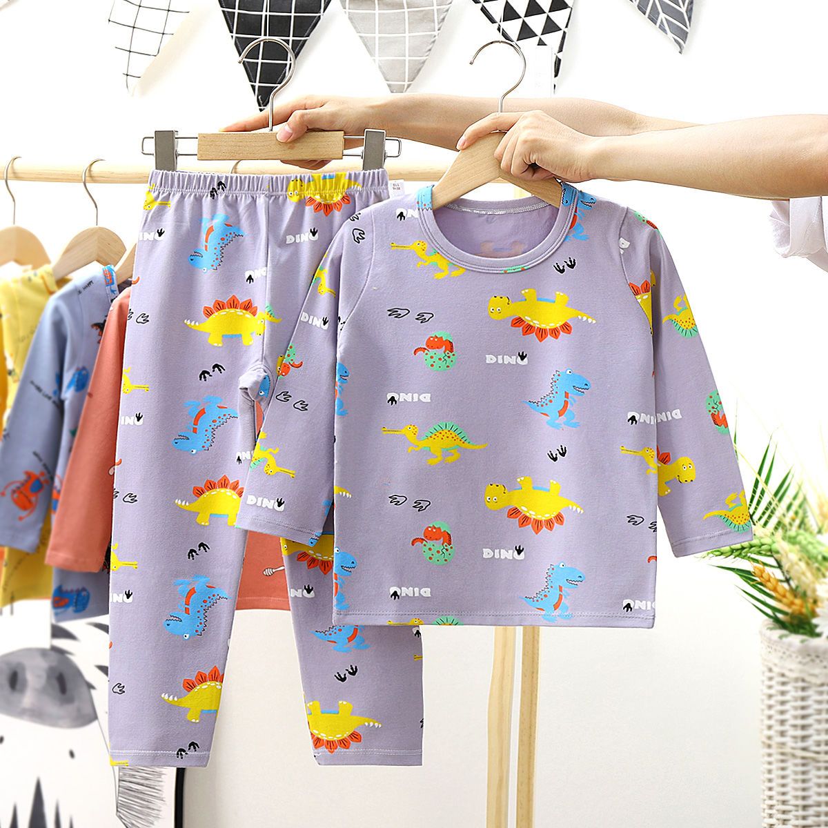 Children's Lycra Cotton Underwear Set Boys and Girls Spring and Autumn Baby Long Clothes and Long Trousers Small, Medium and Big Children's Homewear Pajamas