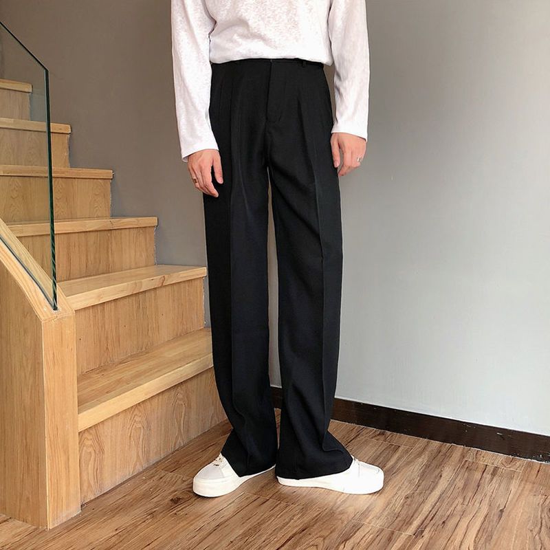 Korean version of white trousers men's drape straight suit trousers men's loose casual white trousers ins high nine-point trousers