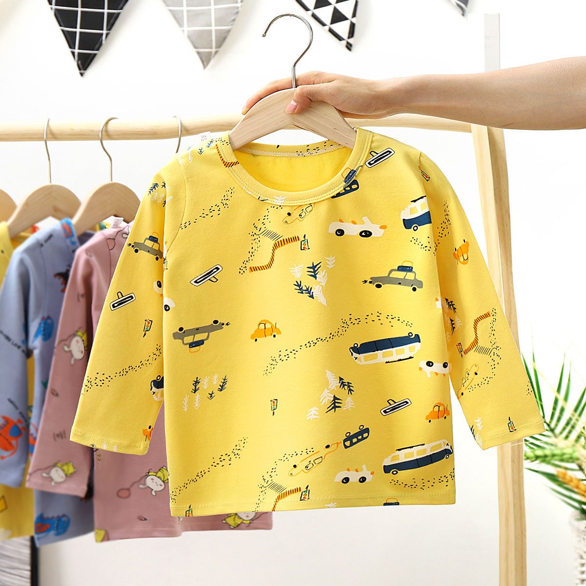 Children's Lycra cotton tops boys and girls spring and autumn baby bottoming autumn clothes long-sleeved T-shirts big children's home clothes