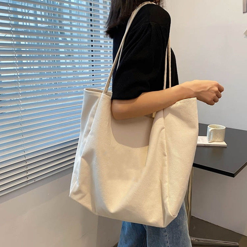 新款韓版帆布包女休閒百搭簡約大容量托特包單肩ins原宿學生包包