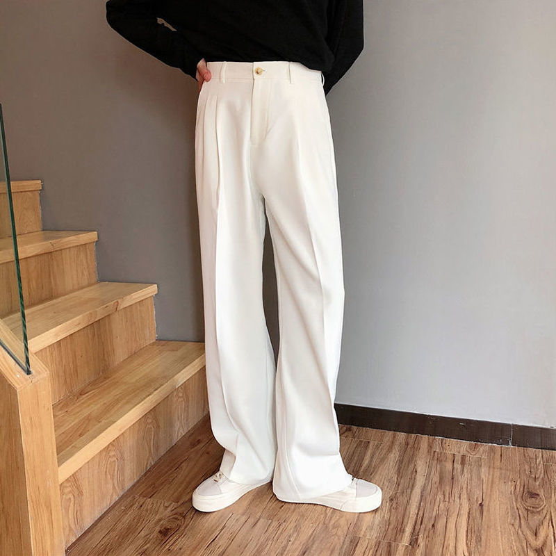 Korean version of white trousers men's drape straight suit trousers men's loose casual white trousers ins high nine-point trousers