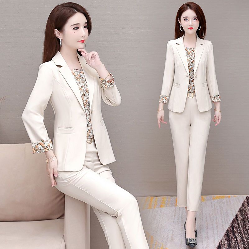 西装套装女2021秋季款韩版气质时尚女士职业装休闲西服三件套西装【2