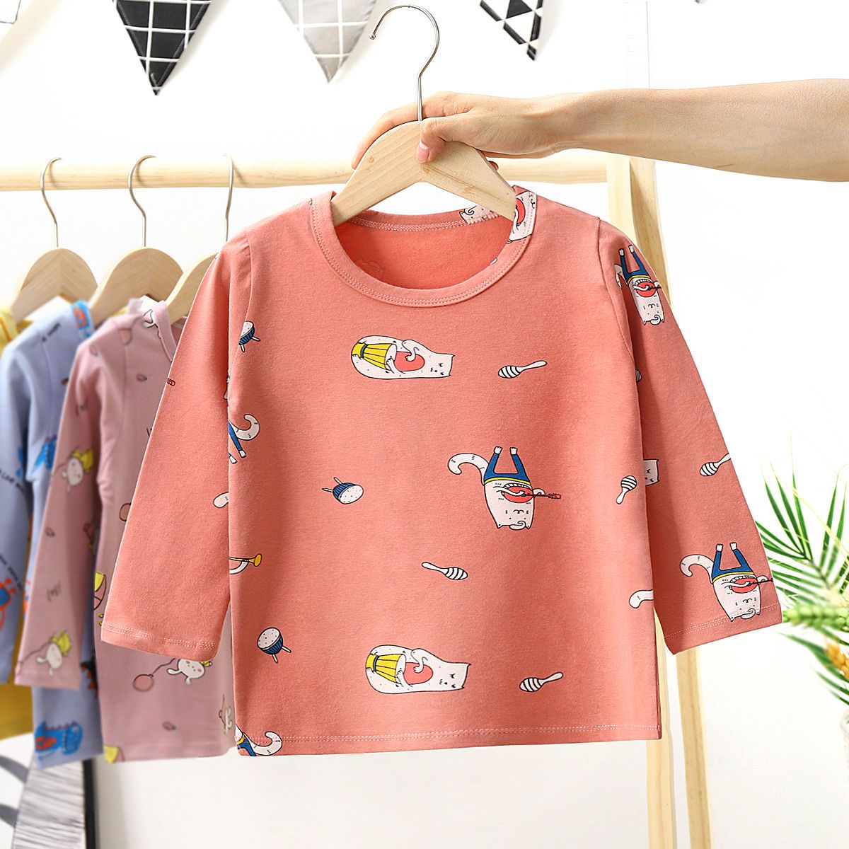 Children's Lycra cotton tops boys and girls spring and autumn baby bottoming autumn clothes long-sleeved T-shirts big children's home clothes
