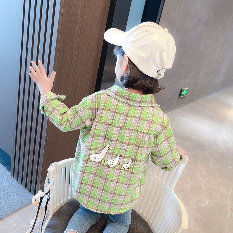 Girls 2023 new spring and summer children's baby foreign style plaid shirt children's cardigan anti-sun long-sleeved top