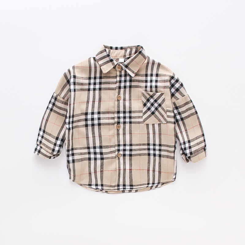 Baby plaid tops boys and girls spring and autumn long-sleeved foreign style shirts  new children's fashion shirts for outerwear