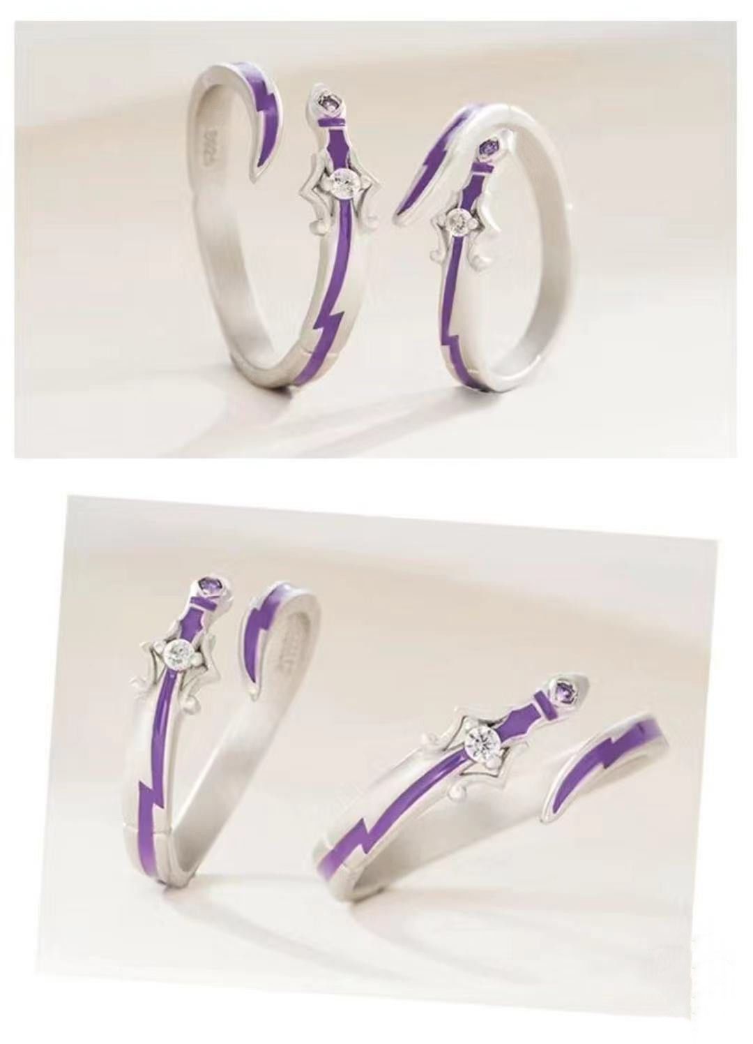 【快速出貨】紫色閃電情侶戒指S925銀男女一對小眾對戒活口設計七夕情人節禮物