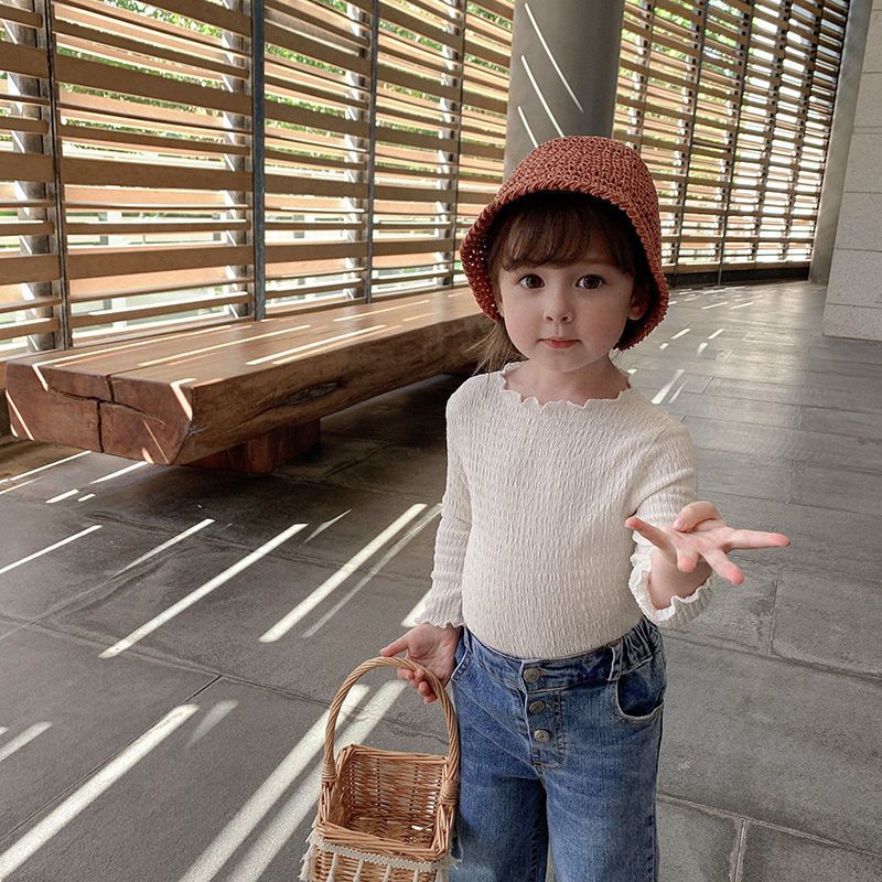 韩国女童新款木耳边打底衫春装新款童装儿童长袖T恤弹力上衣