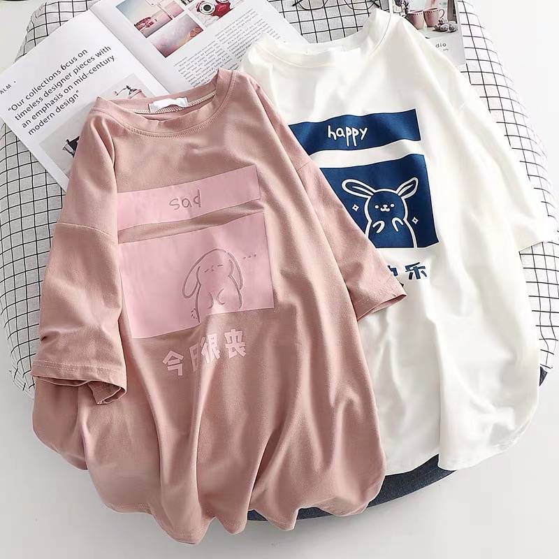 Korean version of loose vintage sense short-sleeved t-shirt female student Harajuku style ins new couple outfit white top clothes compassionate