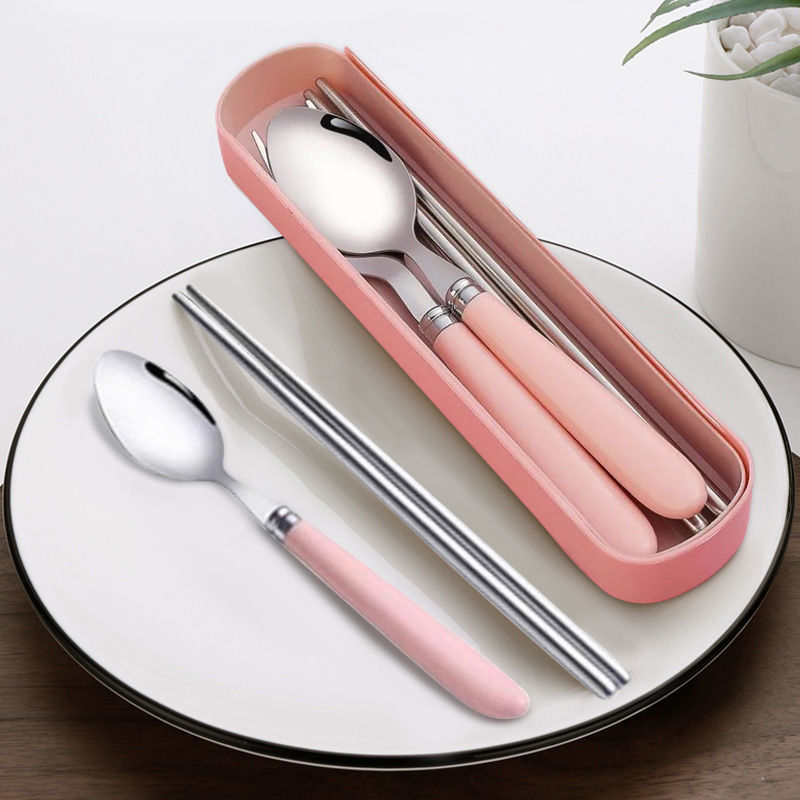(4件套)不锈钢小麦秸秆筷子勺子叉学生成人旅行食堂便携式餐具