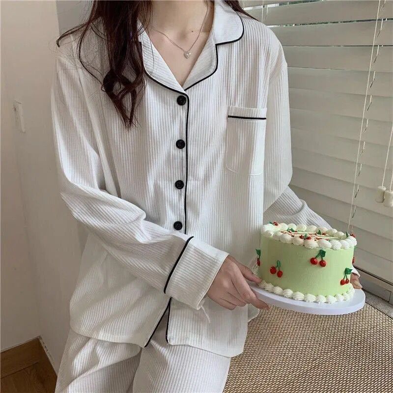 Korean version of pajamas women's spring and autumn thin section long-sleeved cardigan student sweet autumn and winter can wear cotton home service suit