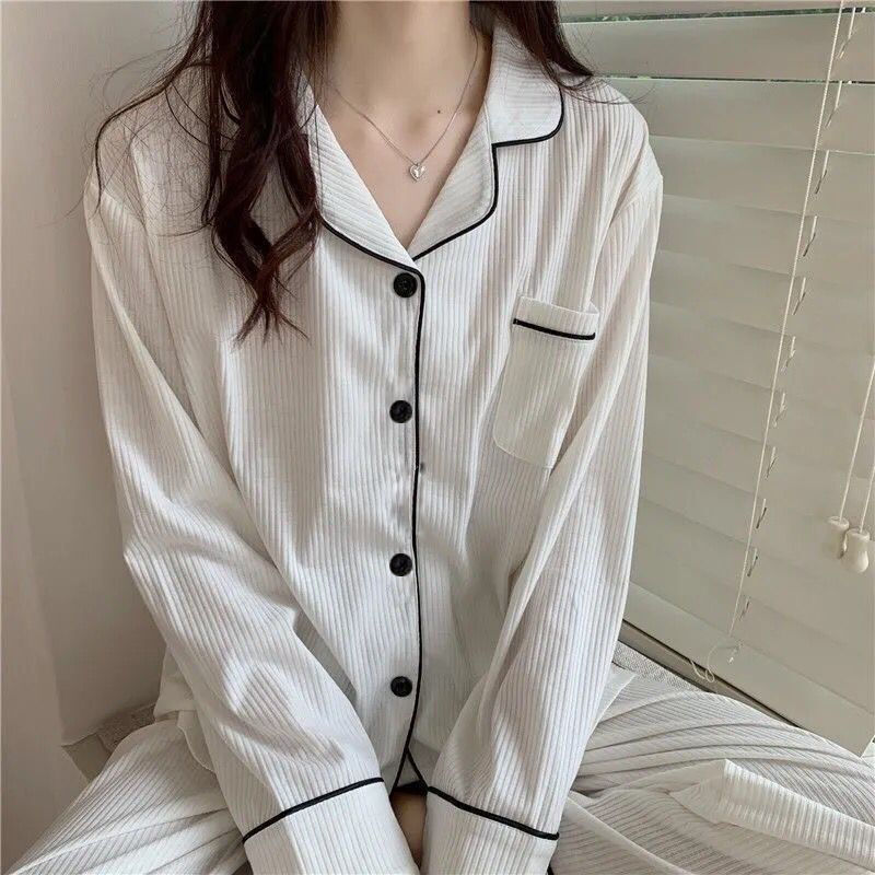 Korean version of pajamas women's spring and autumn thin section long-sleeved cardigan student sweet autumn and winter can wear cotton home service suit