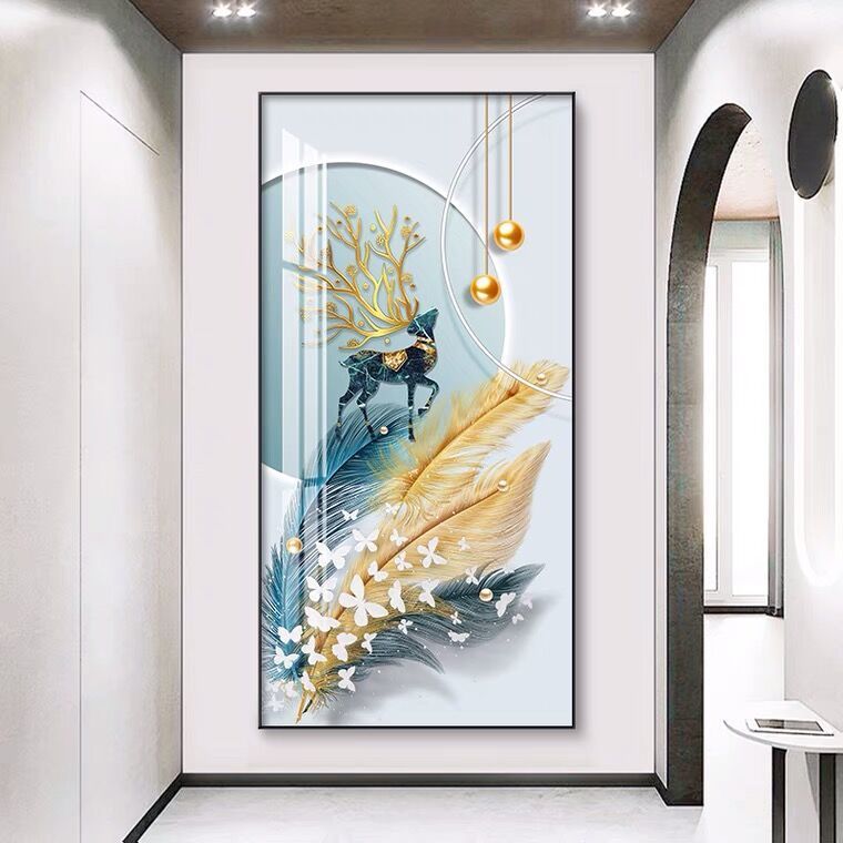 轻奢入户玄关装饰画进门客厅走廊过道挂画现代简约竖版玄幻墙壁画