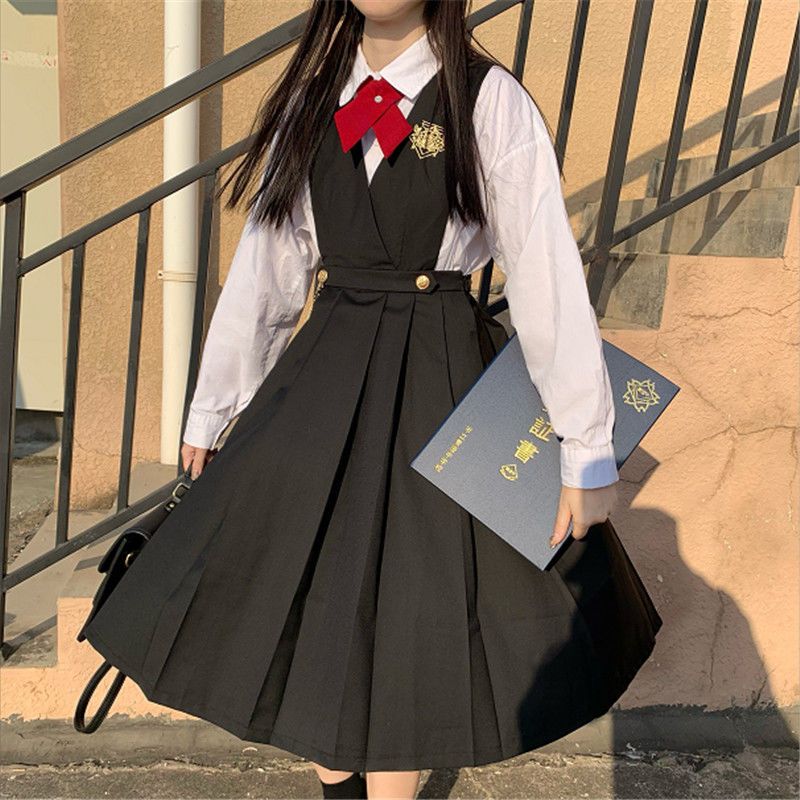 [High quality] Suit Japanese jk college suspenders nursing skirt dress long-sleeved shirt age-reducing short-sleeved shirt