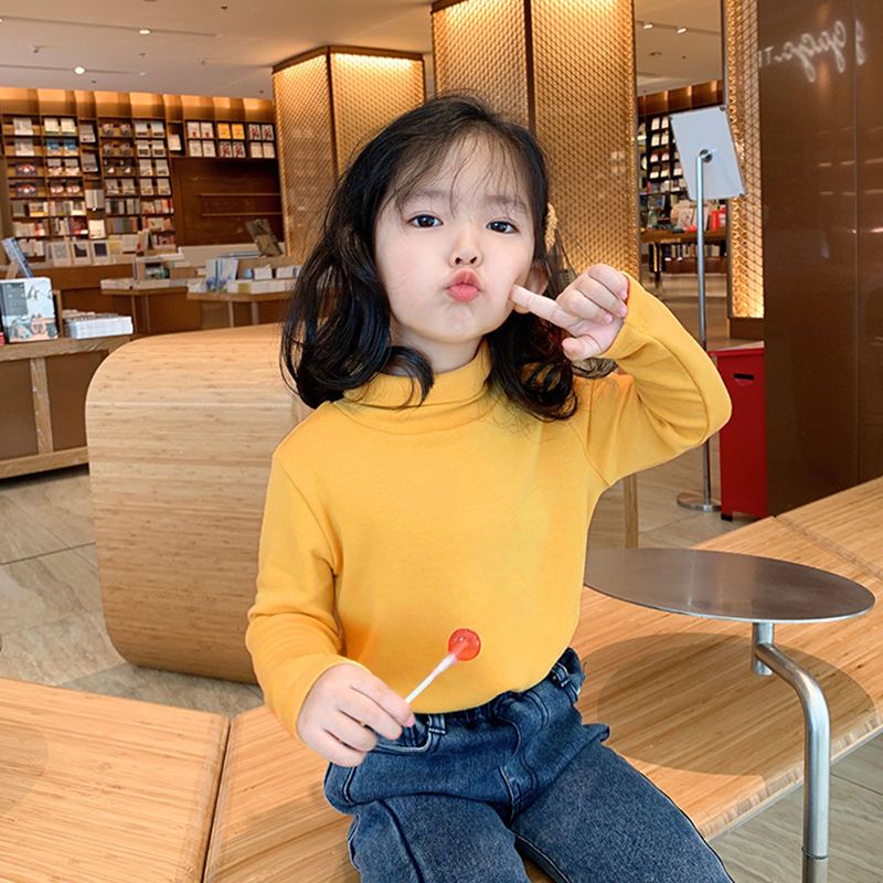  children's long-sleeved bottoming shirt Korean version autumn new girl high collar solid color T neutral high elastic top trend
