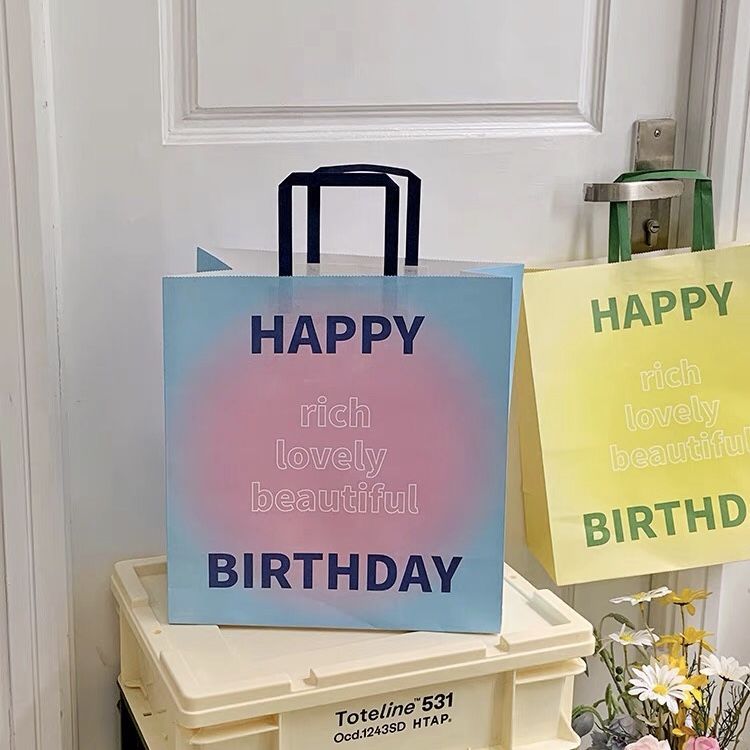 Happy birthday ~ | portable paper bag Gradient Text large capacity birthday gift portable bag for people