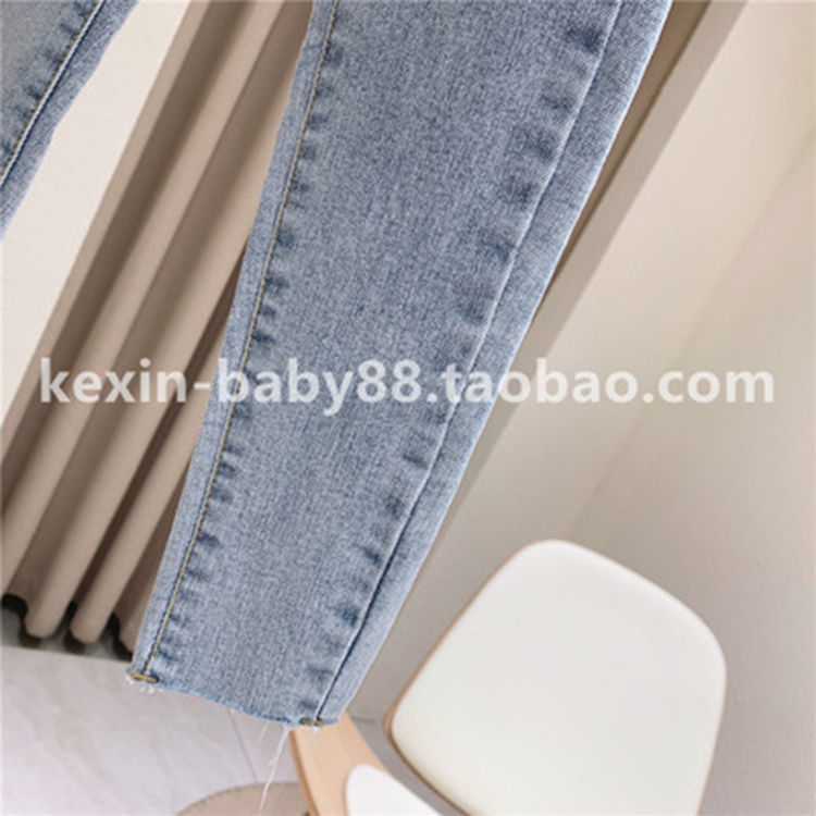 Children's high-waisted jeans autumn girls' elastic slim trousers children's trousers 3-8 years old children's clothing